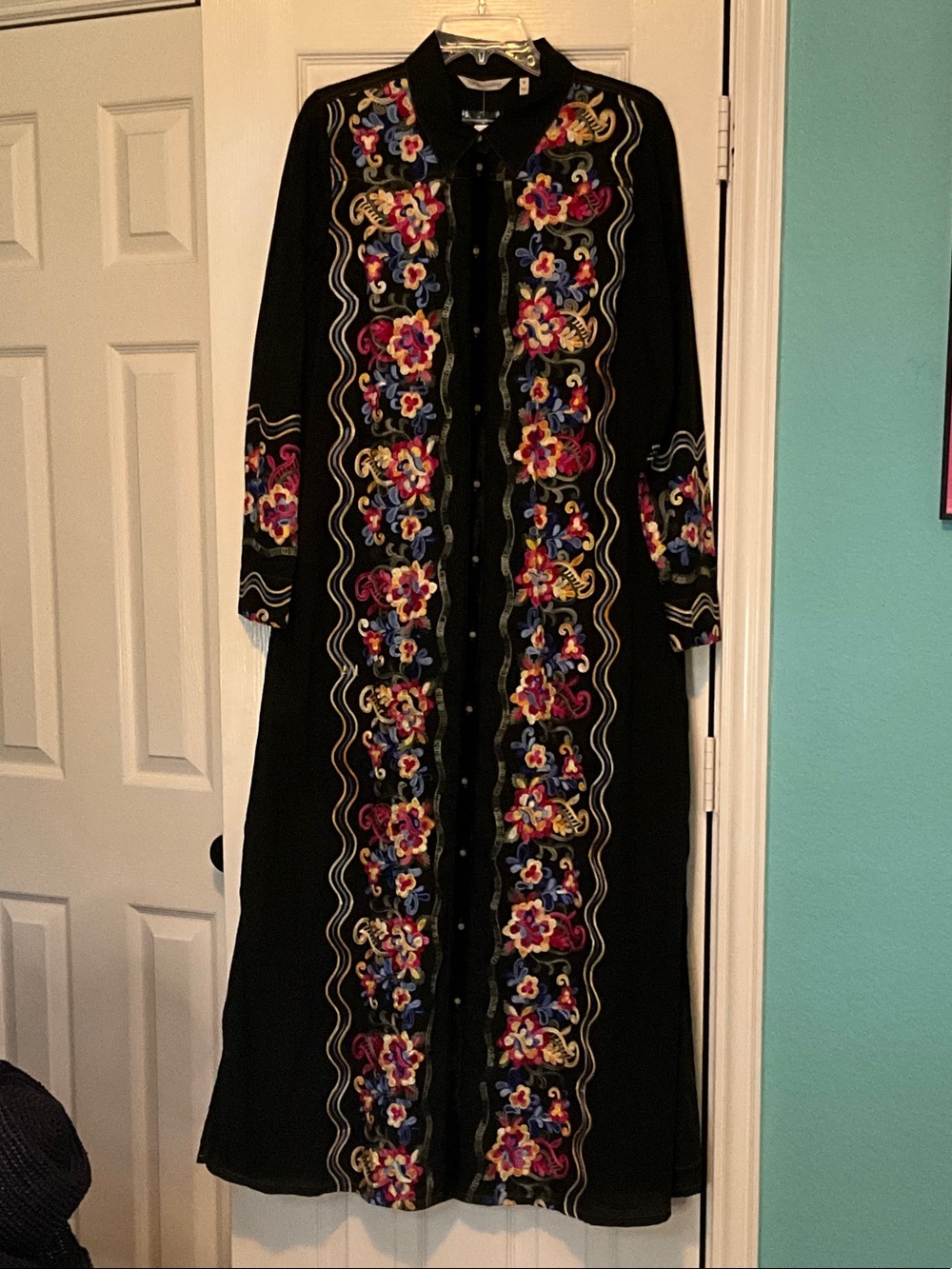 Soft Surroundings NWOT Black Embroidered Floral Embroidered Cotton Maxi Dress